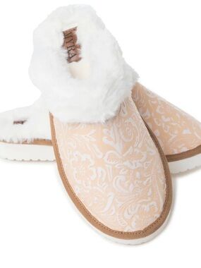 Myra Bag Beige Paisley Faux-Fur Lined Leather Slip-On Slippers
